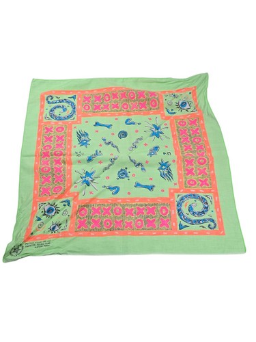 Sciarpa vintage verde brillante neon boho stampa unica bandana festival made in USA - Foto 2 di 8