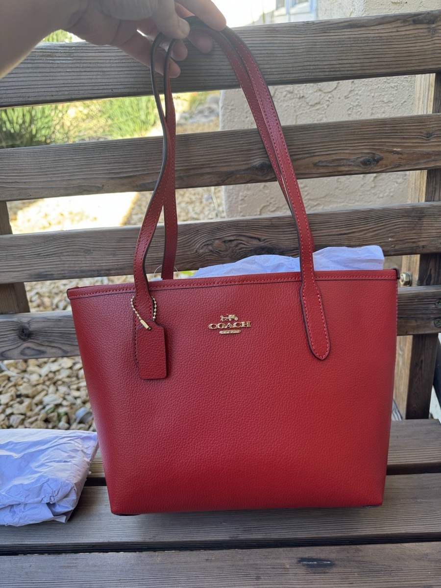 Coach Small City Tote Shoulder Bag in Gold/Bold Red Double Face