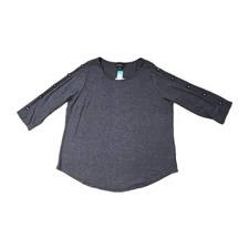 NWT Fortune + Ivy Womens Azalea Button Sleeve Knit Top Dark Gray Size 1X Plus