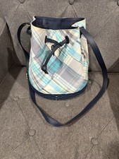 Talbots Plaid Bucket Bag Blue Trim Drawstring...