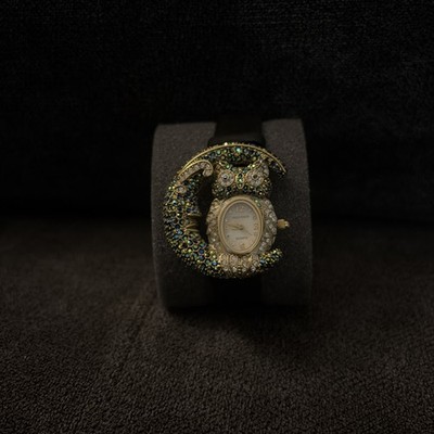 Heidi Daus  Moonlighting  Owl Sitting on Crescent Moon Watch.