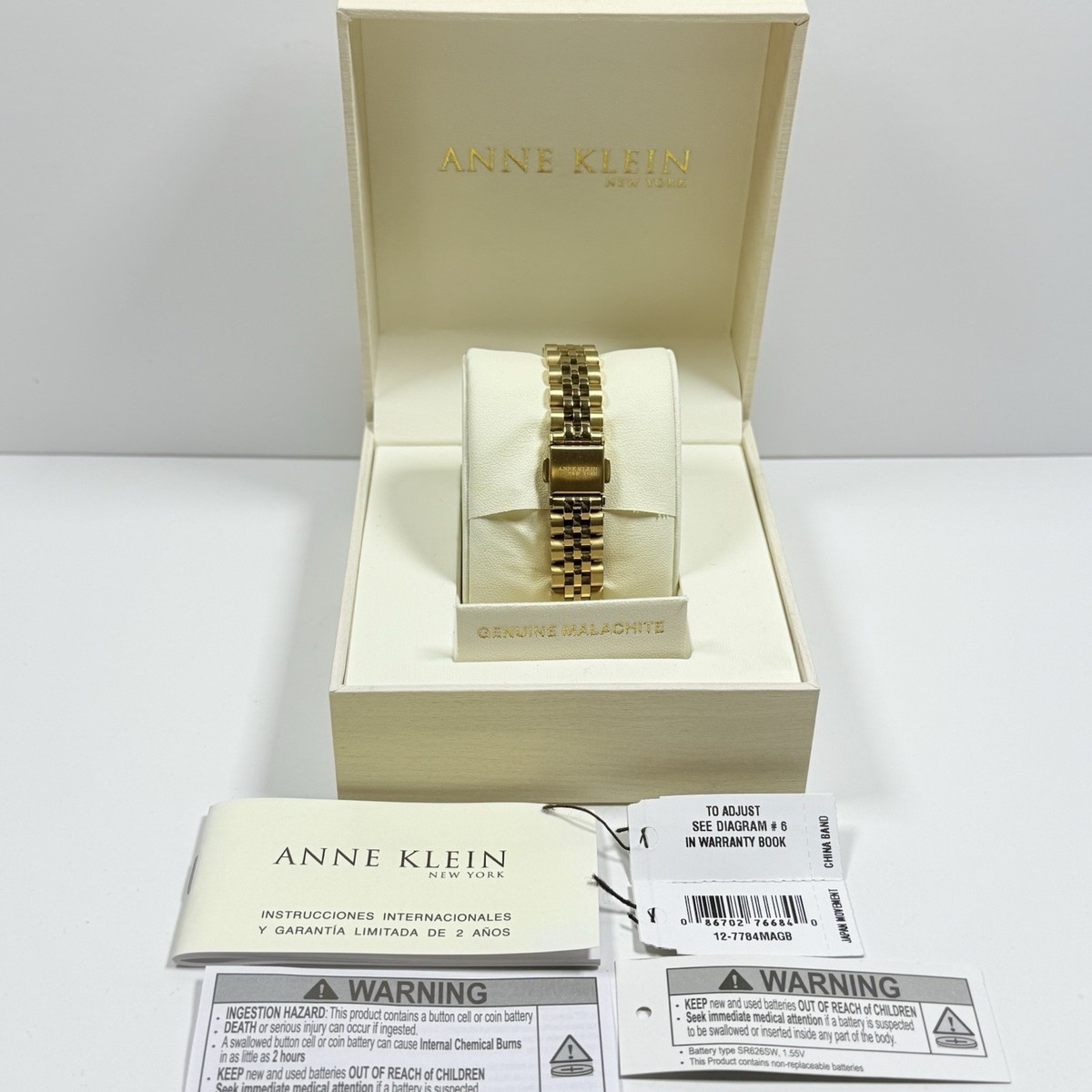 Anne Klein Malachite Crystal Gold Watch 12/7784MAGB New Box Papers Anne Klein New York 12-7784MAGB Crystal Malachite Dial  main image 4