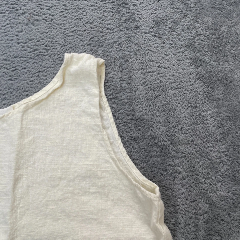 Top de lino para mujer grande beige recortado sin mangas cuello redondo hecho a mano en EE. UU. Clásico Foto 4 de 4