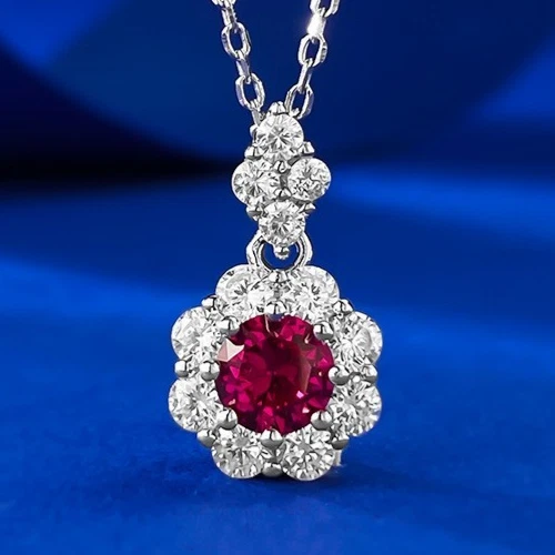 0.5ct Lab Grown Blue Diamond Delicate Flower Pendant Necklace, 18K Gold Vermeil - Image 3 of 4