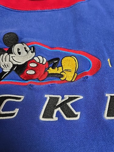 VTG Disney Store Mickey Mouse Sweatshirt Adult XL Blue Red Embroidered Heavy - Picture 3 of 6