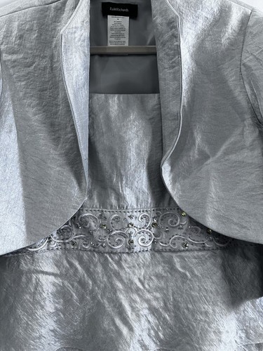 R&M Richards Silver Cocktail Dress with Jacket, embroidered waistband, Women 16 - Picture 3 of 24