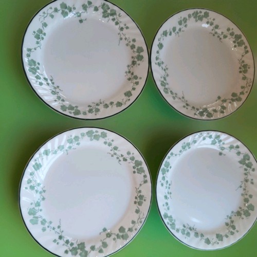 Set of 4 White Corelle Callaway Ivy Swirl Dinner Plates 10.25" Green Rim PERFECT - Picture 5 of 7