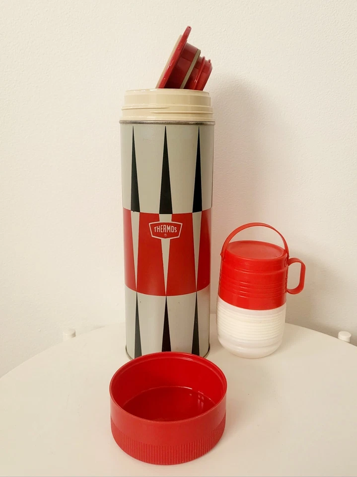 Década de 1970 - Conjunto de piquenique xadrez vintage - Recipientes térmicos e lancheira - Imagem 3 de 4