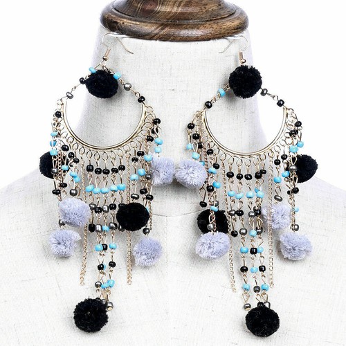 Orecchini bohemien donna pendenti boho moda frangia nappa gioielli borchia orecchio lungo - Foto 18 di 40