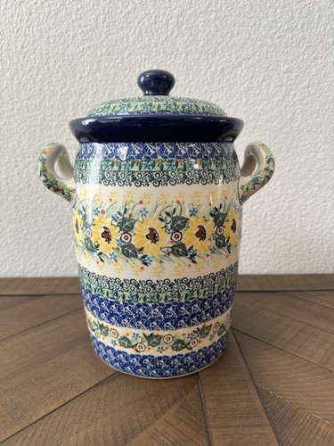 Polish Pottery Stoneware Boleslawiec Unikat Poland XL Canister Jar EUC