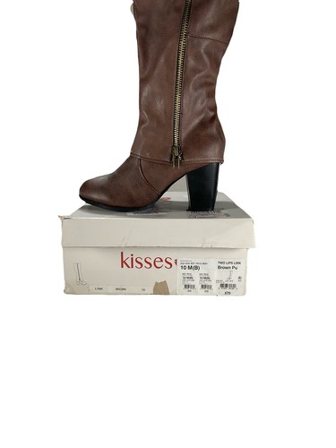 Kisses Two Lips Link Fold Over Boots Tall Brown PU Western Riding 10 DEFECT - Picture 8 of 9