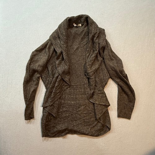 Debbie Morgan Bohemian Chic Brown Open Front Knit Cardigan Sweater Women XL - Picture 3 of 13