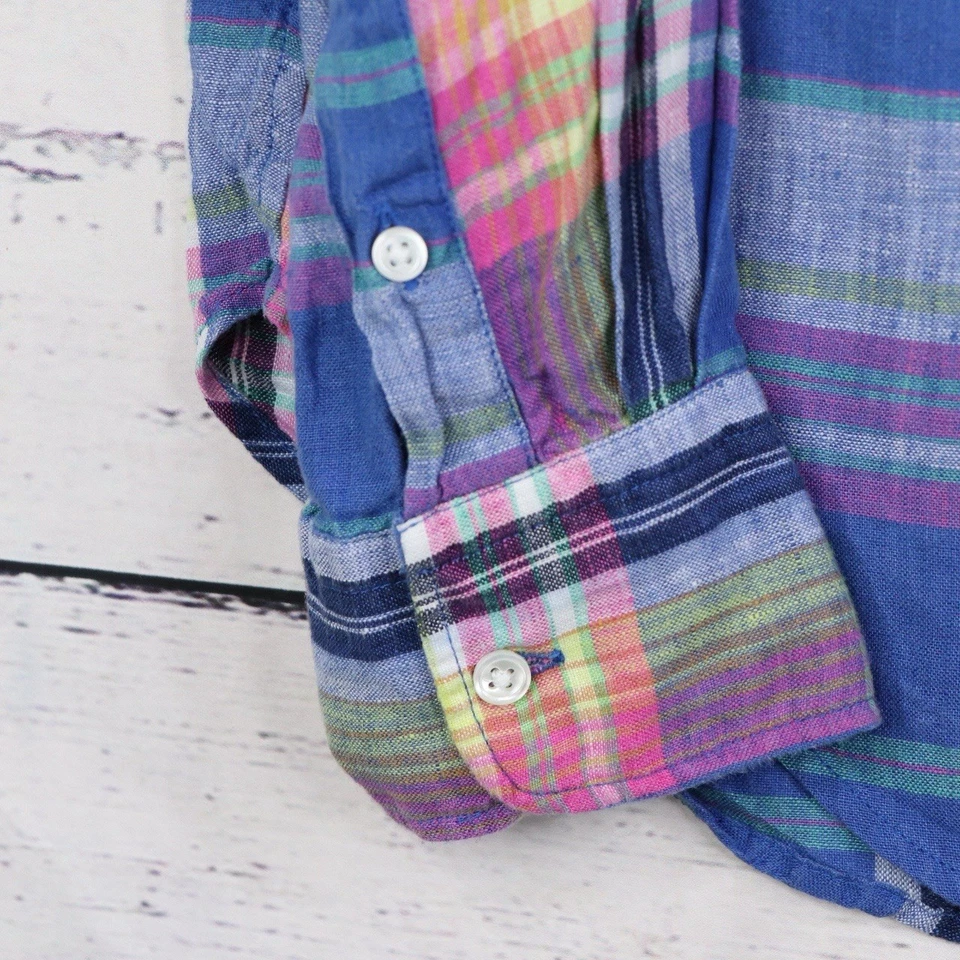 Camisa Polo Ralph Lauren de Lino para Mujer S Madras Cuadros Abotonados A Cuadros Azul Foto 4 de 4