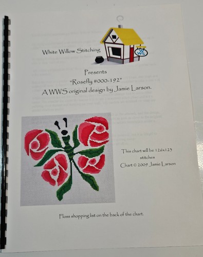 Counted Cross Stitch Rose Butterfly Chart "Rosefly" White Willow Stitching #1512 - Picture 2 of 5