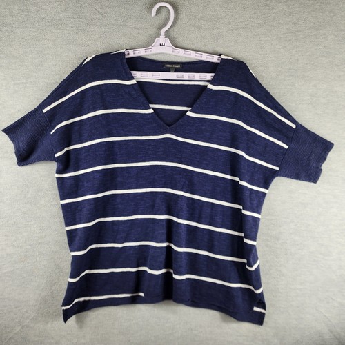EILEEN FISHER Sweater M Organic Linen Boxy Striped Short Sleeve Pullover Brown - Picture 2 of 16