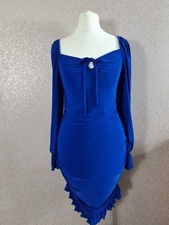 Lush Womens Sample Dress Blue Bodycon Longsleeve Frill Evening Cocktail Dress 10
