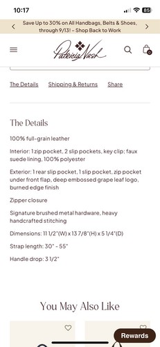 Patricia Nash Luzille Convertible Backpack. 100% Full Grain Heritage Leather - Picture 24 of 24