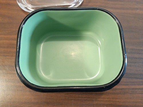 VINTAGE Stewart Warner Refrigerator Green Enamel & Glass Lid Dish - Picture 5 of 16