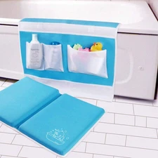 Bath Kneeler with Elbow Rest, 1.5" Thick Mat, Toy Organizer, Foldable, Blue