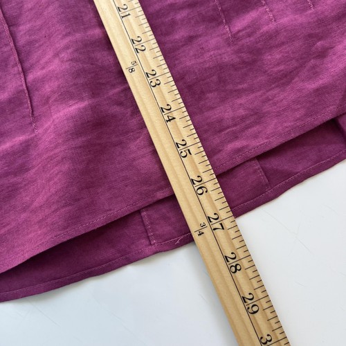 Lafayette 148 Shirt Womens 10 Purple Linen Short Sleeve Button Front Pleated Top - Picture 22 of 22