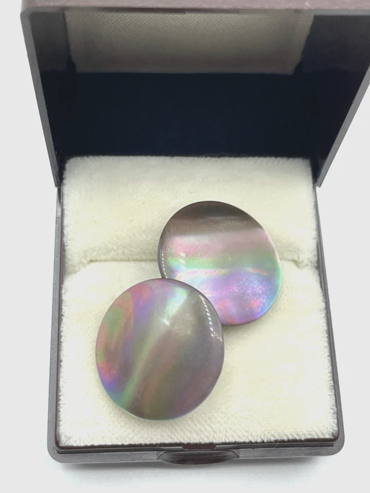 30/50er Jahre Ohrclips mit buntem Perlmutt Handarbeit Messing Korpus Ø 21 mm rar - Bild 2 von 4