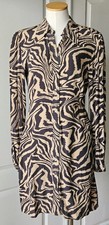NEW Ganni Size 38 / 6 Brown Zebra Button Down Long Sleeves Collared Mini Dress