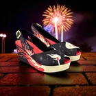 Peep Toe Wedges Womens Heels Shoes On Fire Flame Funky Unique Shoe Size UK 2.5