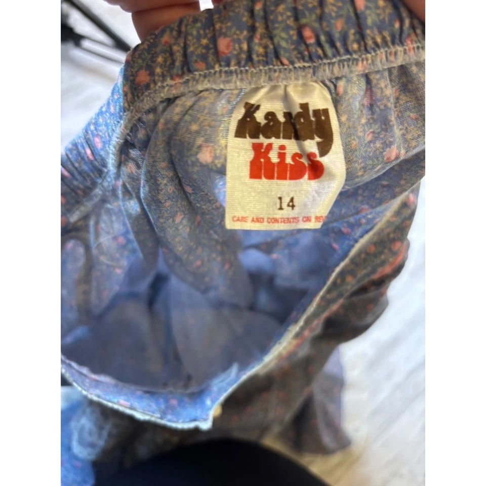 Vintage Kandy Kiss Girls Blue Floral Lace Prairie Skirt Size 14 Ruffled - Image 4 of 4