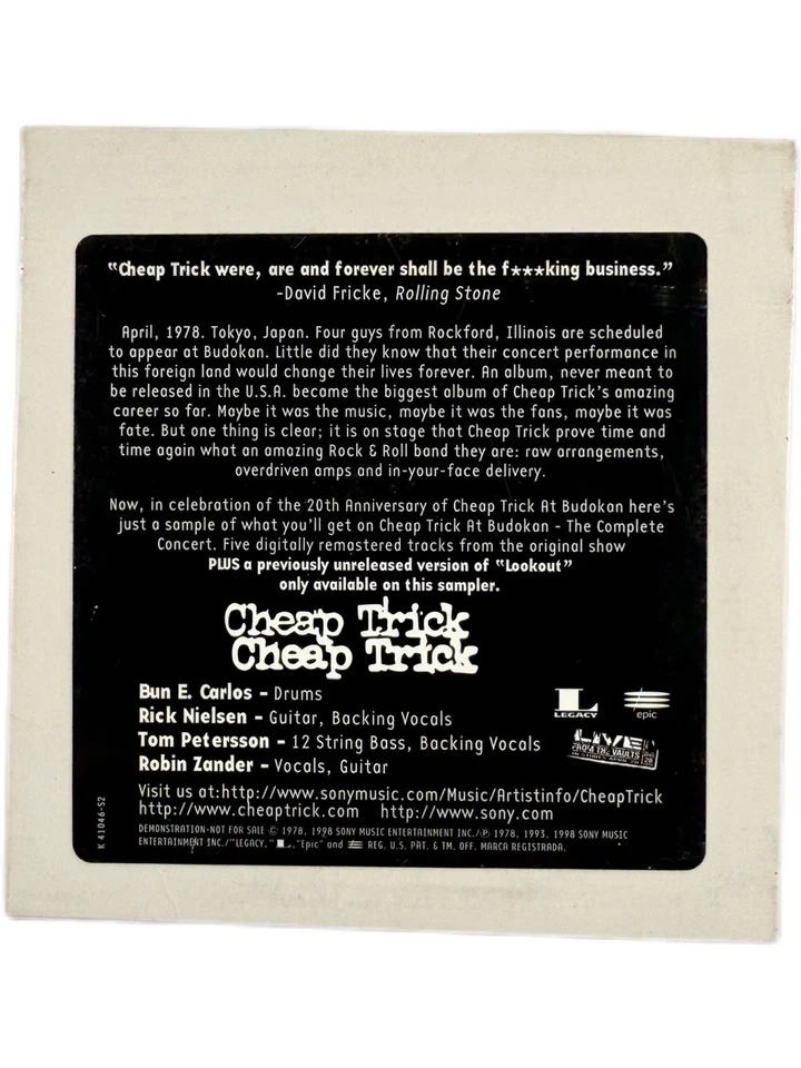Cheap Trick At Budokan Sampler Promo CD 1998 Epic Legacy Rare ESK 41046 Foto 3 de 4