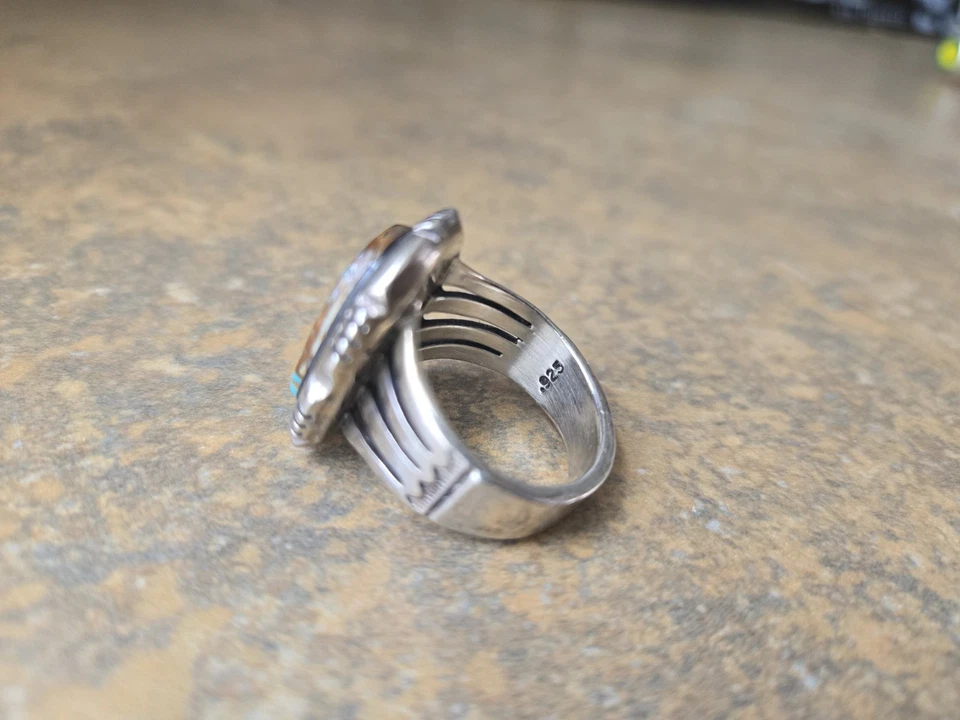 STUNNING P. SANCHEZ TURQUOISE RING .925 SIGNED - Image 3 of 4