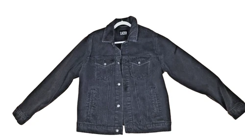 LAZER Men’s Black Denim Jacket -Size Large -Full Button Classic Fit-New With Tag image 2