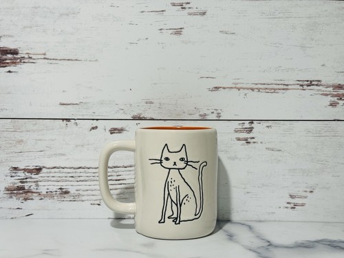 Rae Dunn by Magenta WICKED CUTE Halloween Orange Interior White Cat Mug. - Picture 2 of 2