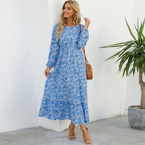 Women Maxi Dresses Sping Autumn Bohemian Casual Full Sleeve High Waist Beach - Picture 24 of 38
