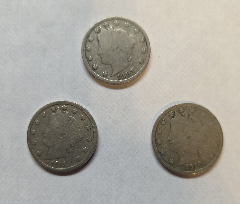 1907, 1910, 1911 Liberty V Nickel Lot of 3. #3