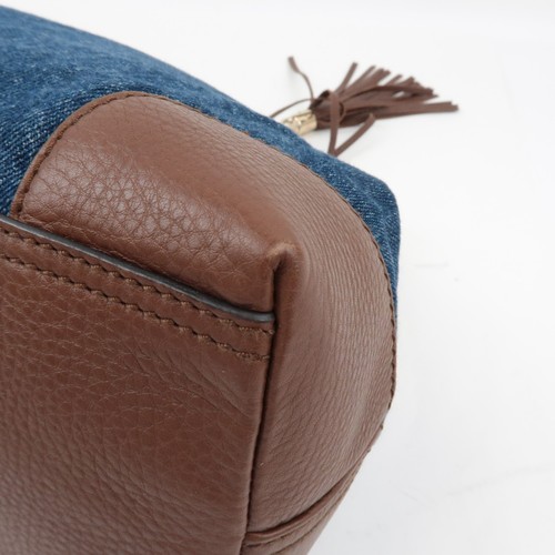 Auth GUCCI Soho Interlocking G Chain Shoulder Bag Denim Leather Blue Brown F/S - Picture 9 of 21