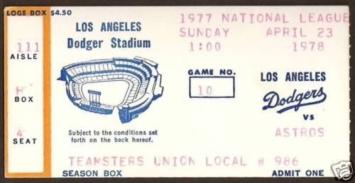 4-23-78 ASTROS AT DODGERS BASEBALL TICKET STUB - Picture 1 of 1