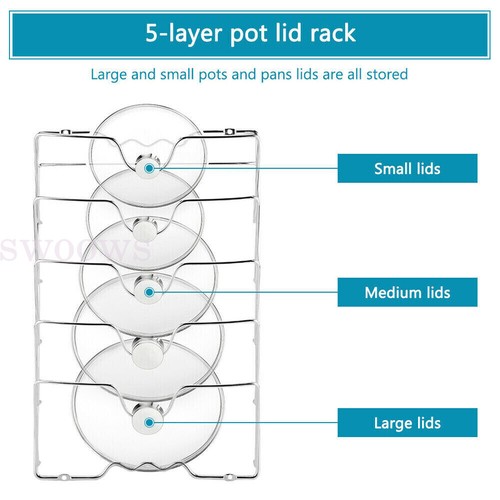 5 Layer Pan Pot Cover Lid Cutting Board Rack Wall Mount Holder Kitchen Organizer - Picture 6 of 11