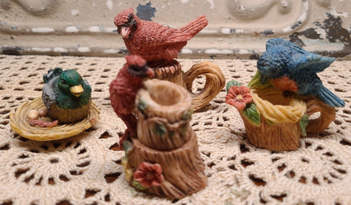 Mini set da tè in ceramica vintage Woodland Birds in nidi e tronchi d'albero 6 pezzi - Foto 2 di 4