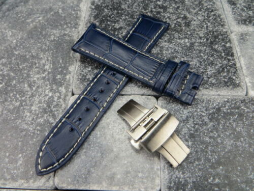 Cinturino pelle grana 22 mm spazzola fibbia pieghevole cinturino orologio set LONGINES blu - Foto 12 di 26