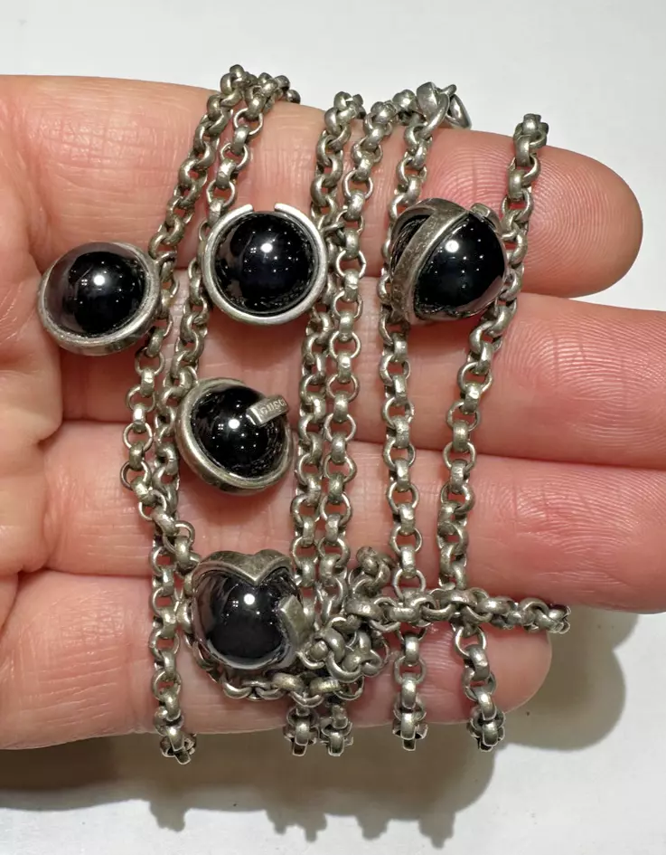 Gucci 738FI Flapper Argent 925 Chaîne Noir Onyx Charm 45,6g Vintage Necklace Bag