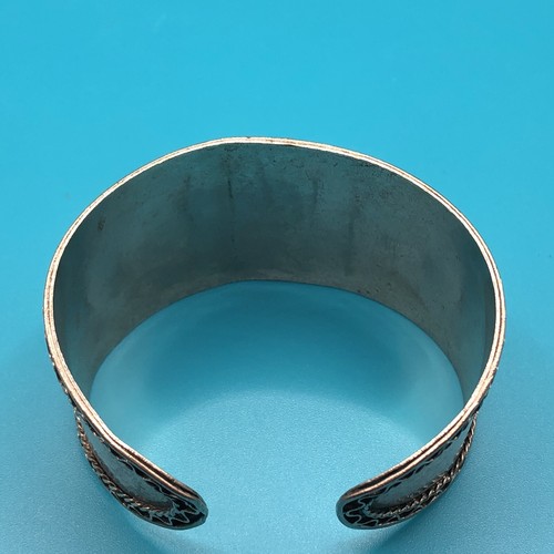 Boho Western Chic Red Cabochon Resin Open Cuff Bangle Adjustable Silver Tone - Picture 4 of 7