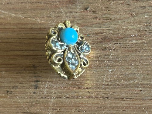 Angel Lapel Pin Rhinestones Faux Turquoise Brass Tone Small Tiny Clutch Back Vtg - Zdjęcie 4 z 24