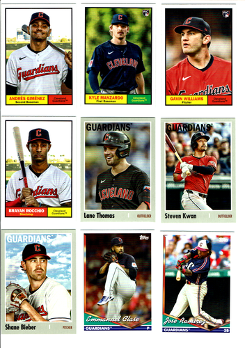 2024 Topps Archives Cleveland Guardians Team Set 9 Base Cards + 2 Bonus Cards - Picture 2 of 2