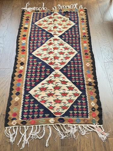 Mid Century Southwest Native American Rug Hand Woven Carpet MCM Distressed Clean
