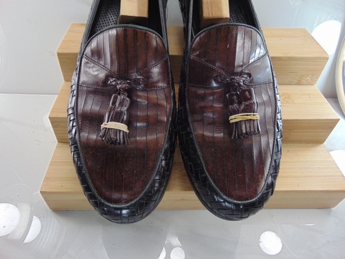BRAGANO COLE HAAN ITALY WEAVE WOVEN TASSEL LOAFER BLACK & BROWN LEATHER 10 M - Picture 10 of 11