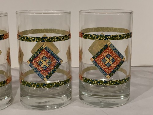 Four (4) Crisa Quilt / Patchwork Juice Glasses - 4" Tall - Picture 7 of 11