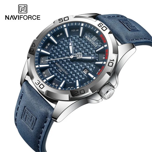 NAVIFORCE Men Quartz Watch Leather Watch Gifts Simple Dial Male Sport Wristwatch - Picture 2 of 23