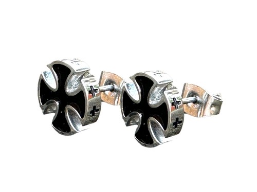 Orecchino Borchie Croce di Ferro Realizzato in Argento 925 & Acciaio Inox Uomo/Donna - Foto 6 di 10