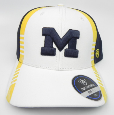 MICHIGAN WOLVERINES WHITE NCAA ADULT FLEX FIT 1-FIT L/XL CAP HAT NEW! TOW