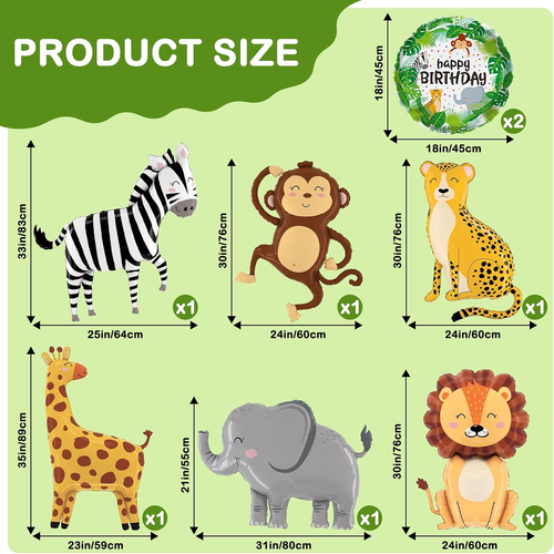 8 Pcs Jungle Safari Animal Balloons, Wild One Birthday Zoo Jungle Decoration, L - Picture 2 of 7